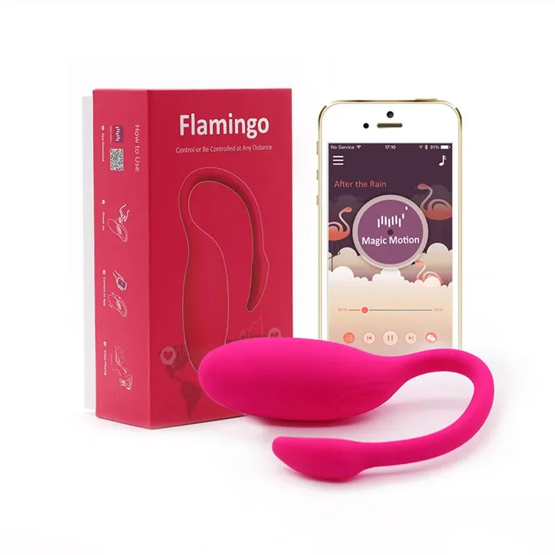 Der Magic Flamingo Motion APP G-Punkt-Fernbedienungs-Klitorisvibrator und rotierende Kugeln für ihre Vagina