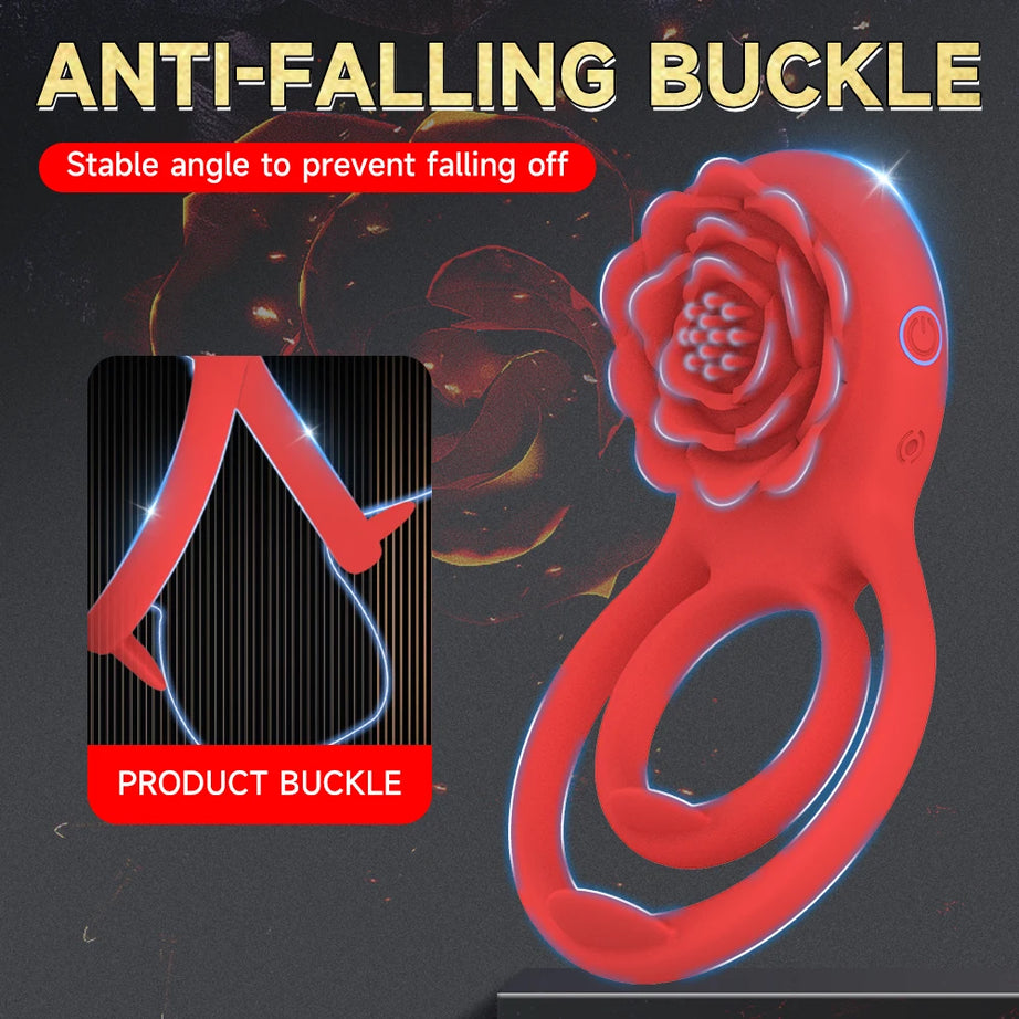 Rose Men's Dual Cock Ring and Vibrator stay hard and she'll feel the Vibration too!