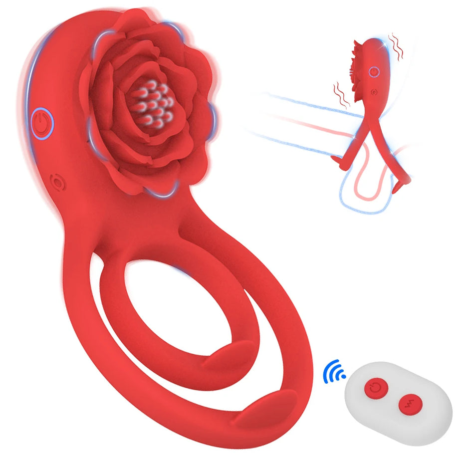 Rose Men's Dual Cock Ring and Vibrator stay hard and she'll feel the Vibration too!