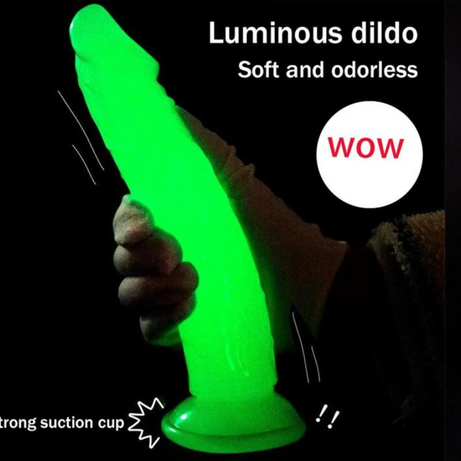 Glow-in-the-dark 7.5 inch realistic marbled dildo made of 100% body safe silicone with extreme suction cup