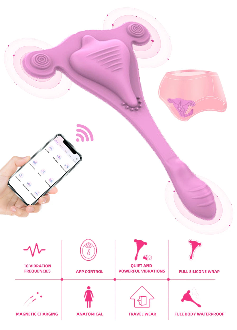 Tragbarer Höschenvibrator mit APP-Steuerung für himmlische Stimulation der Klitoris und der Vagina